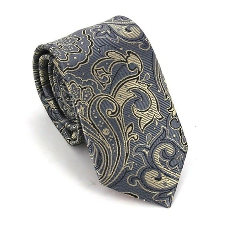Grey Paisley Slim Tie
