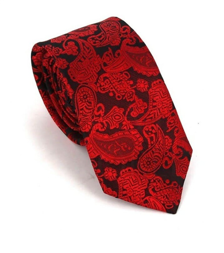 Narrow Black and Red Paisley Tie