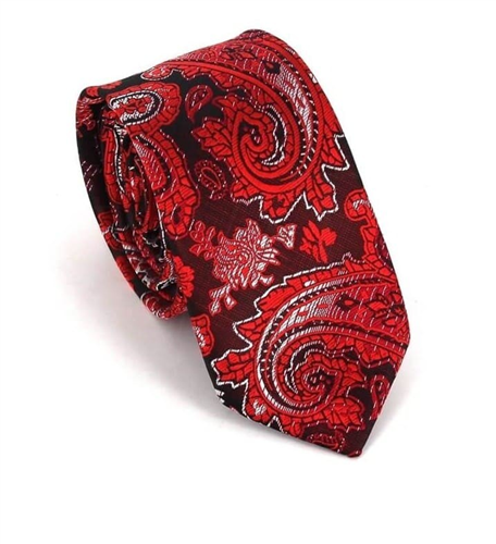 Narrow Red Paisley Tie