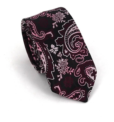 Burgundy Red Narrow Paisley Tie