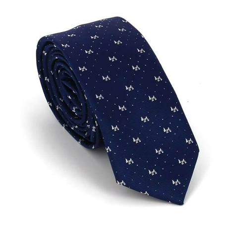 Navy Blue and White Narrow Dog Pattern Tie