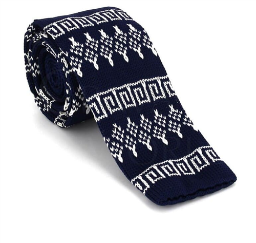 Winter Pattern Blue Knit Tie