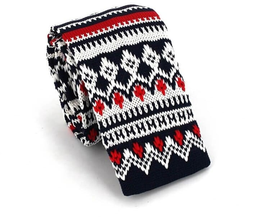 Winter Pattern Blue Knit Tie