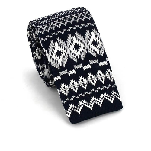 Winter Print Blue Knit Tie