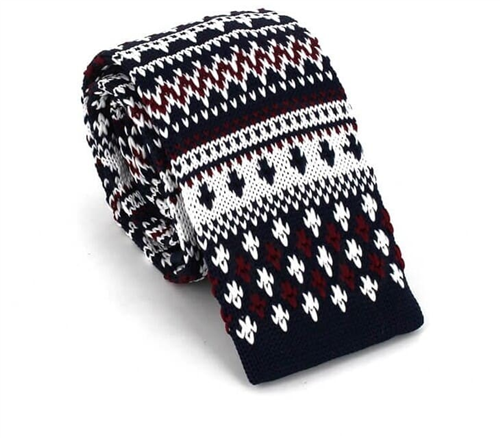 Winter Pattern Blue Knit Tie