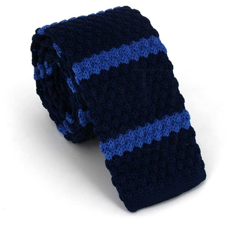 Blue Knit Tie with Blue Stripes