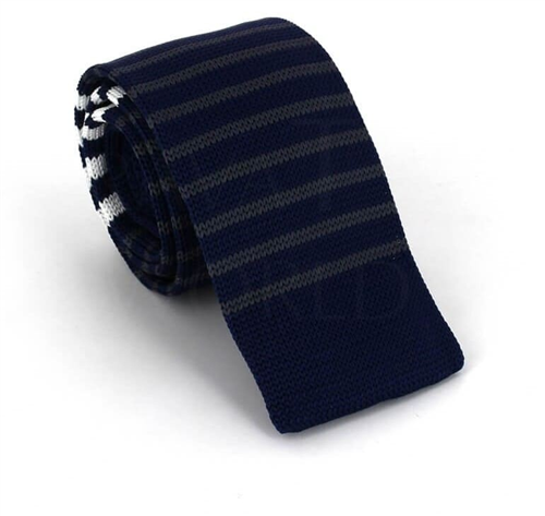 Blue Knit Tie with Fine Stripes