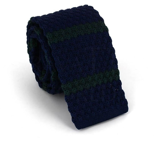 Blue Knit Tie with Green Stripes