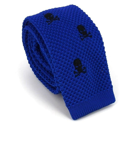 Blue Skull Knit Tie