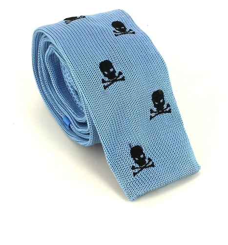 Light Blue Skull Knit Tie