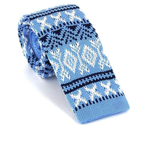 Sky Blue Knit Tie with Winter Print
