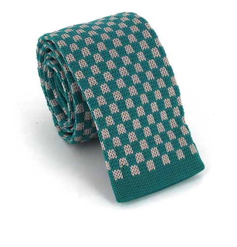 Tie in Turquoise Blue and Gray Checkered Knit
