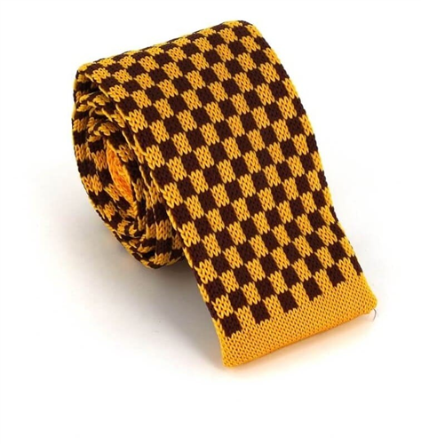 Golden and Brown Checkered Knit Tie