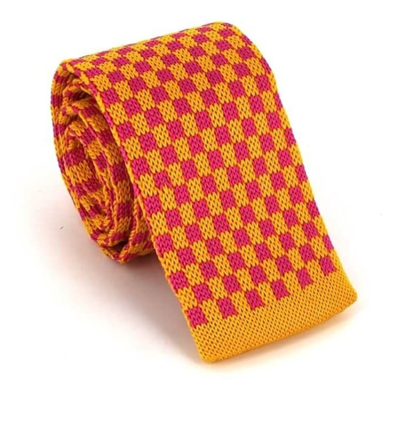 Golden and Pink Checkered Knit Tie