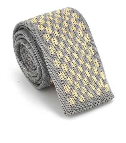 Grey and Beige Checkered Knit Tie