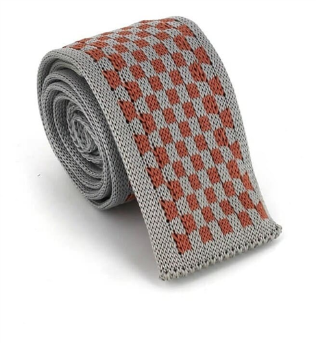Grey and Brown Checkered Knit Tie