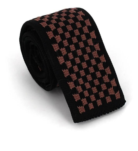 Dark and Light Brown Checkered Knit Tie