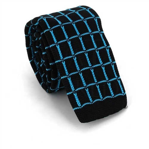 Black and Turquoise Checkered Knit Tie
