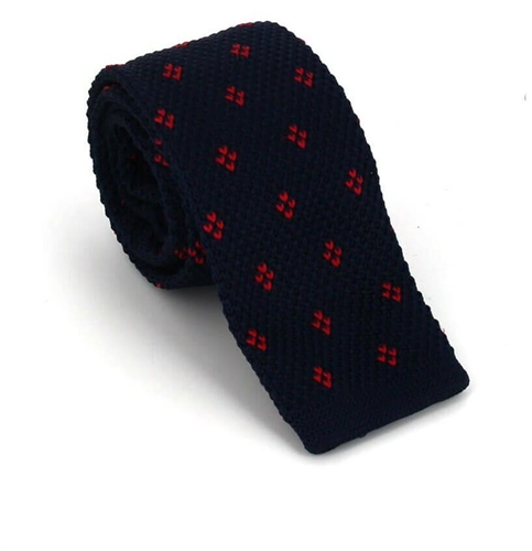 Blue and Red Patterned Knit Tie