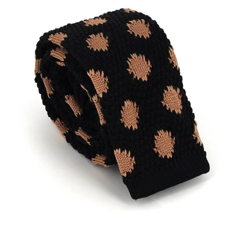 Black Patterned Knit Tie with Patches