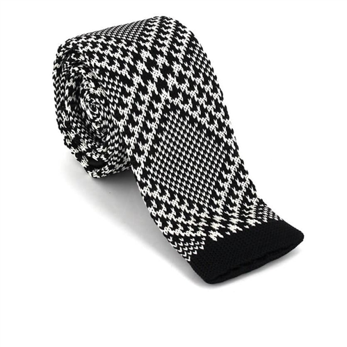 Black and White Patterned Knit Tie