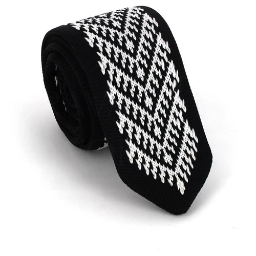 Black and White Patterned Knit Tie