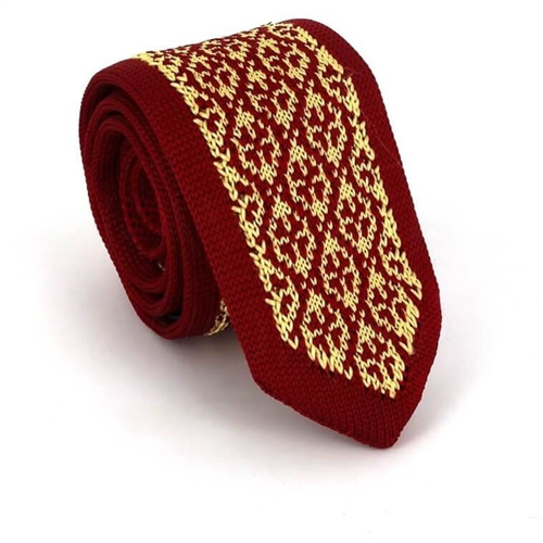 Red and Gold Patterned Knit Tie