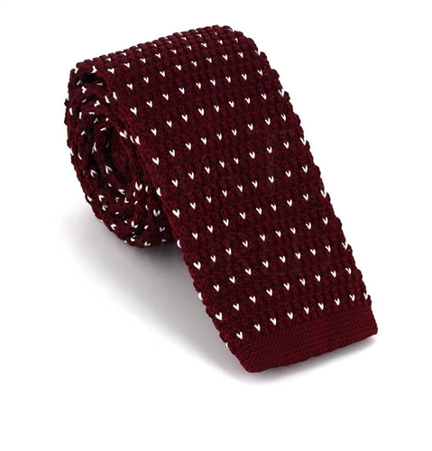 Burgundy Knit Tie with White Dots