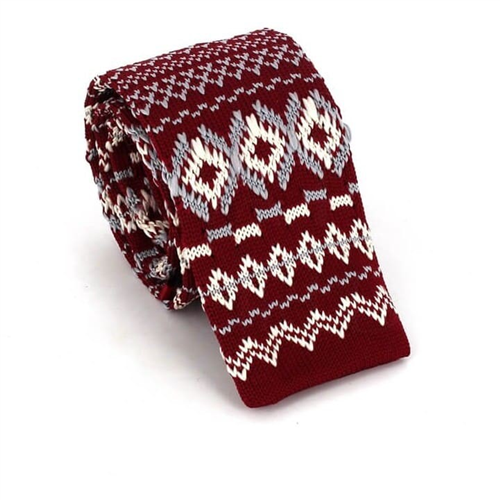 Burgundy Knit Tie with Winter Pattern