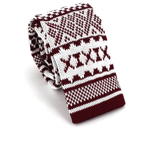 Burgundy Knit Tie with Winter Print