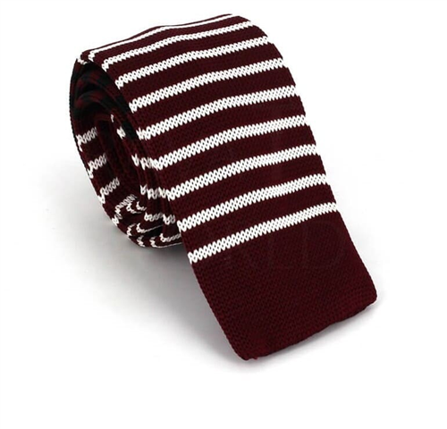 Crimson Knit Tie with Fine Stripes