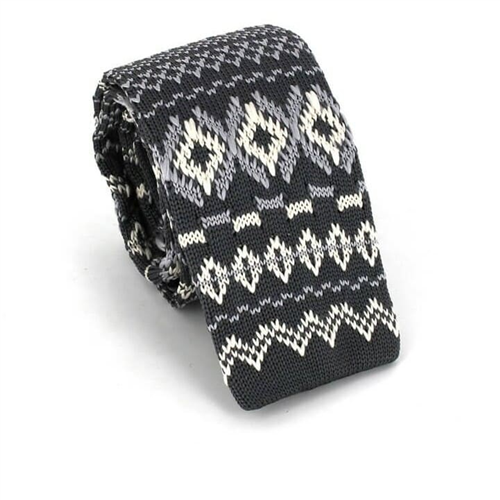 Winter Pattern Grey Knit Tie