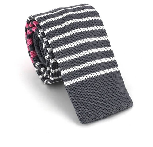 Grey Knit Tie with Fine Stripes