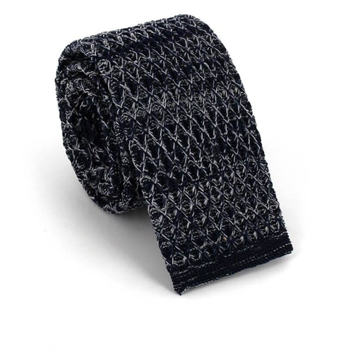 Dark Blue and White Speckled Knit Tie