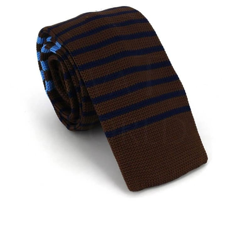 Brown Knit Tie with Fine Stripes