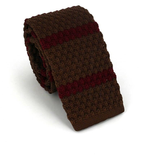 Brown Knit Tie with Garnet Stripes