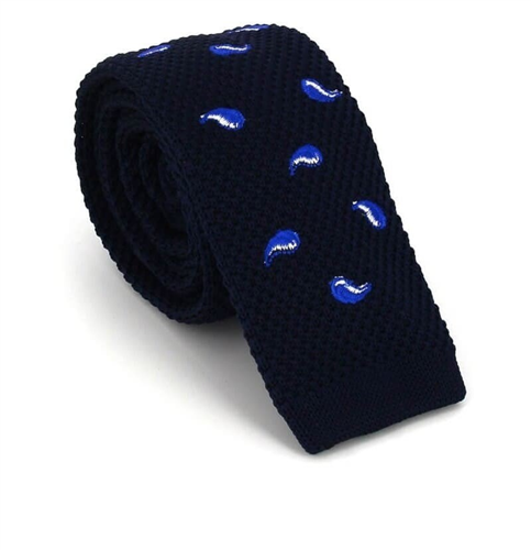 Dark Blue Paisley Knit Tie