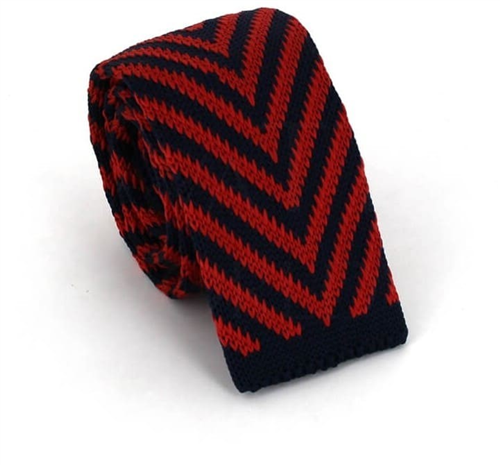 Dark Navy and Red Striped Knit Tie