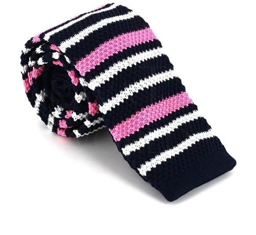Dark Blue Striped Knit Tie