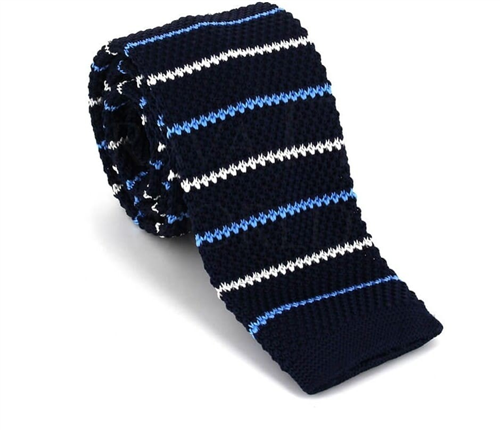 Dark Blue Striped Knit Tie