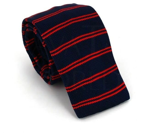 Dark Blue Striped Knit Tie