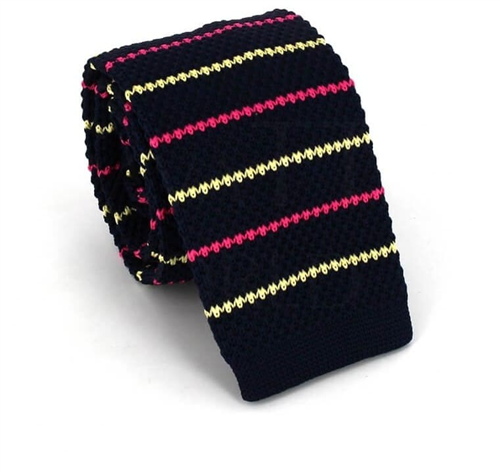 Dark Blue Striped Knit Tie