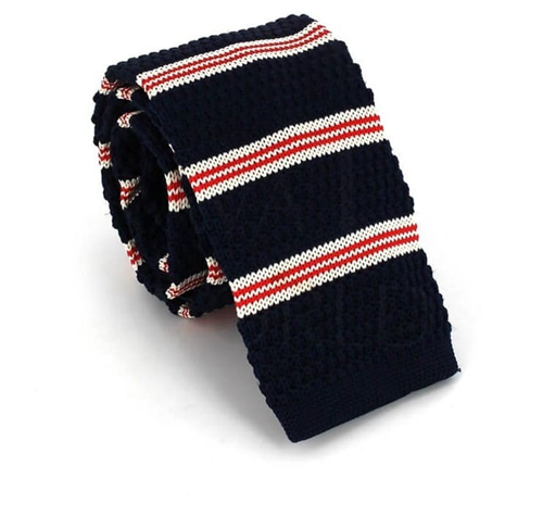Dark Blue Striped Knit Tie