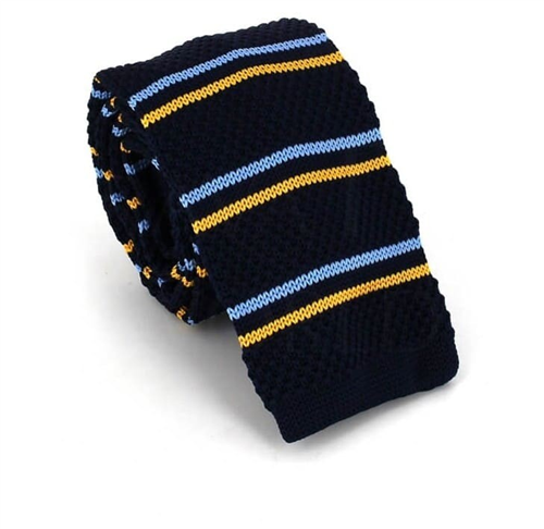 Dark Blue Striped Knit Tie
