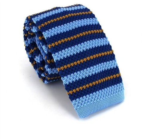 Blue and Yellow Striped Knit Tie