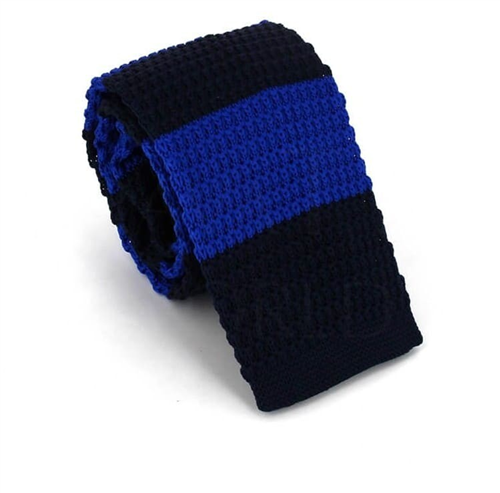 Blue and Dark Blue Striped Knit Tie
