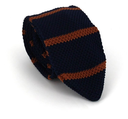 Blue and Brown Striped Knit Tie
