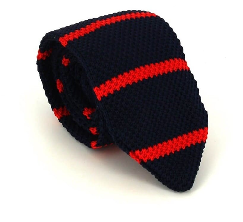 Blue and Red Striped Knit Tie