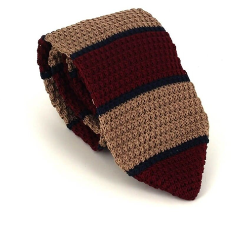 Beige and Brown Striped Knit Tie