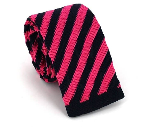 Dark Blue and Pink Diagonal Striped Knit Tie